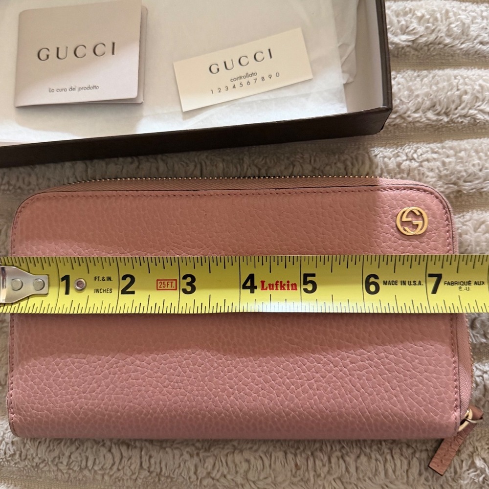 Gucci‎ Interlocking G Zip Around Long Wallet Pink Pebbled Leather 449347 in Box - Picture 11 of 12